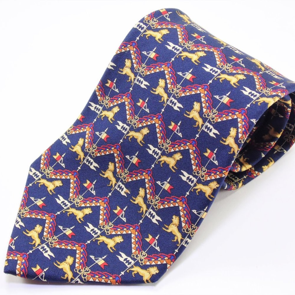 Salvatore Ferragamo Navy Blue Multicolor Silk Tie